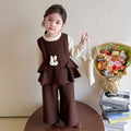 Girls' autumn collection: new top & wide-leg pants set - early autumn, cute bunny lace korean style outfit for girls (toddler to middle school)