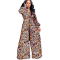 D213:   cross-border autumn new arrival - long sleeve v-neck wide leg jumpsuit, plus size european and american women's clothing