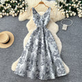 French chic high-end elegant dress for women, autumn  collection: tie-waist, slimming, elegant v-neck, jacquard, maxi swing dress