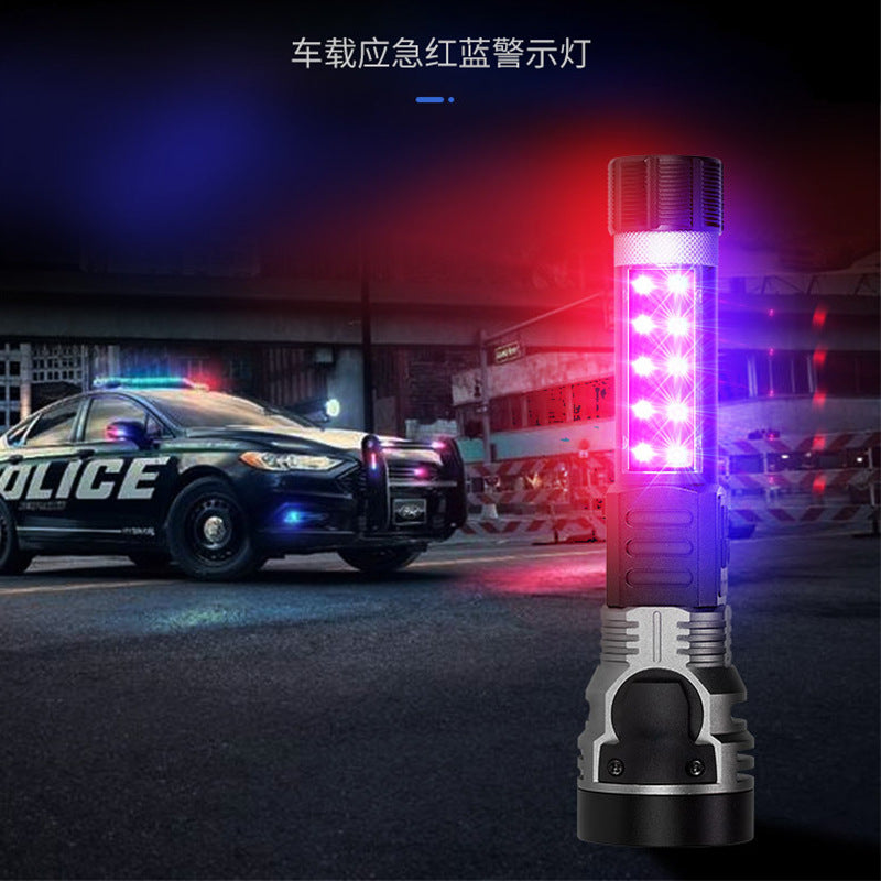Cross-border new safety hammer flashlight Type-C charging with side light red and blue flashing alarm aluminum alloy flashlight
