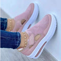 Summerexportplus size fly woven breathable casualflats wedge heel thick solecut out velcro round toe low ankle women's flats