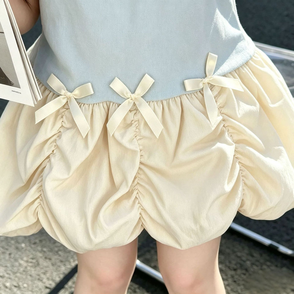 summer fresh bow design sweet & cute sleeveless lace-trimmed dress for baby girls and girls