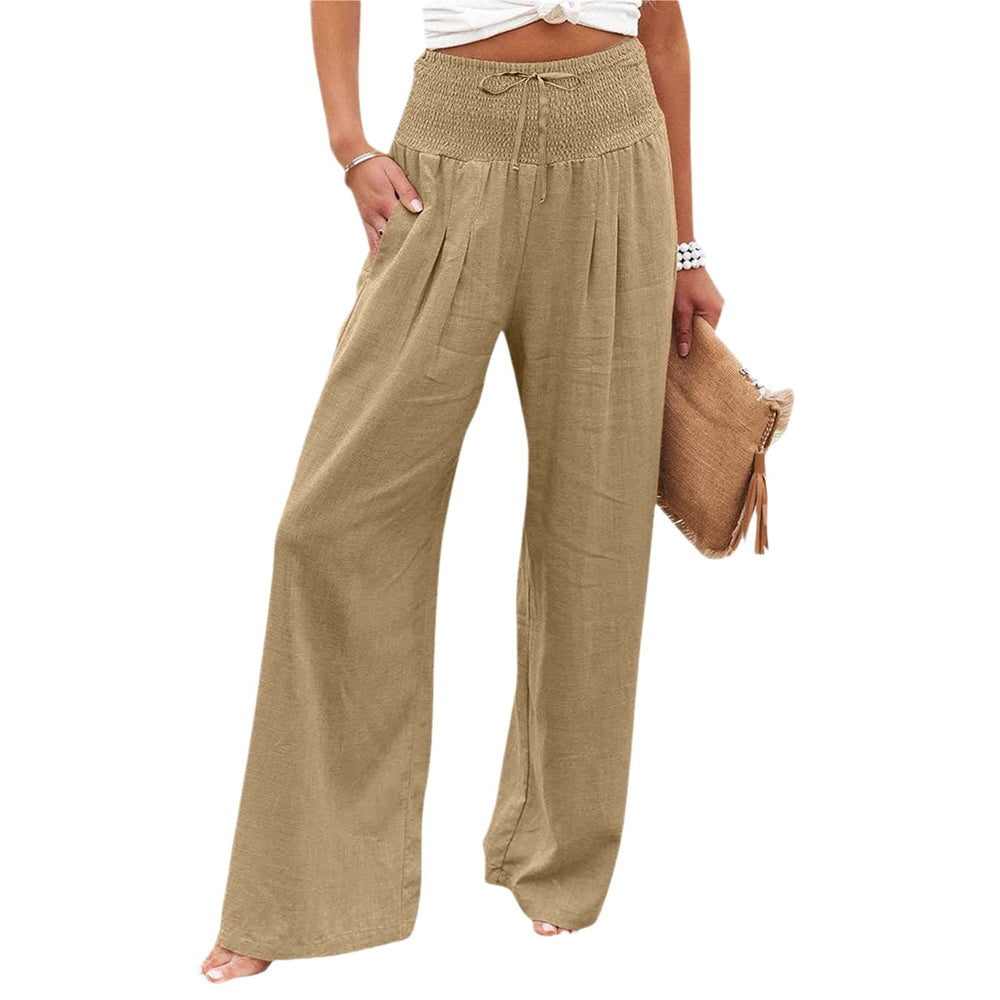 cross-border women's fashion casual loose solid color high-waisted trousers