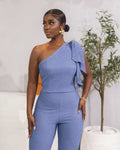 European and american cross-border women's fashion:  autumn/winter new collection - solid color sleeveless slant neck top and slim-fit high-waisted pants two-piece set