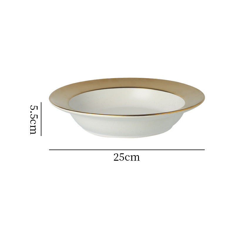 Japanese retro ceramic dinnerware - western dessert, straw hat plate, restaurant hot pot, soup plate, fruit salad, snack deep dish