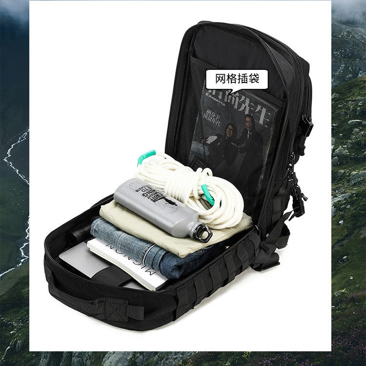 Outdoor sports backpack Large capacity bottom strap storage Mountaineering bag Camping bag Men's anti-splashing fishing backpack