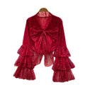 French chic red lace bow blouse - women's spring/autumn long sleeve, loose fit, youthful & elegant top
