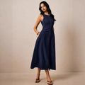 european and american cross-border sleeveless single-breasted new long dress - elegant tie-waist dress