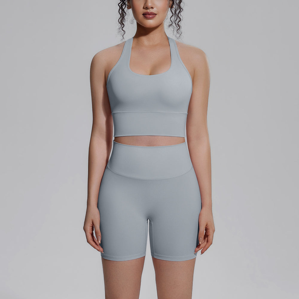 Naked-feel compression sports bra with padded cups, yoga bra set, quick-dry butt-lifting outdoor running fitness set for women