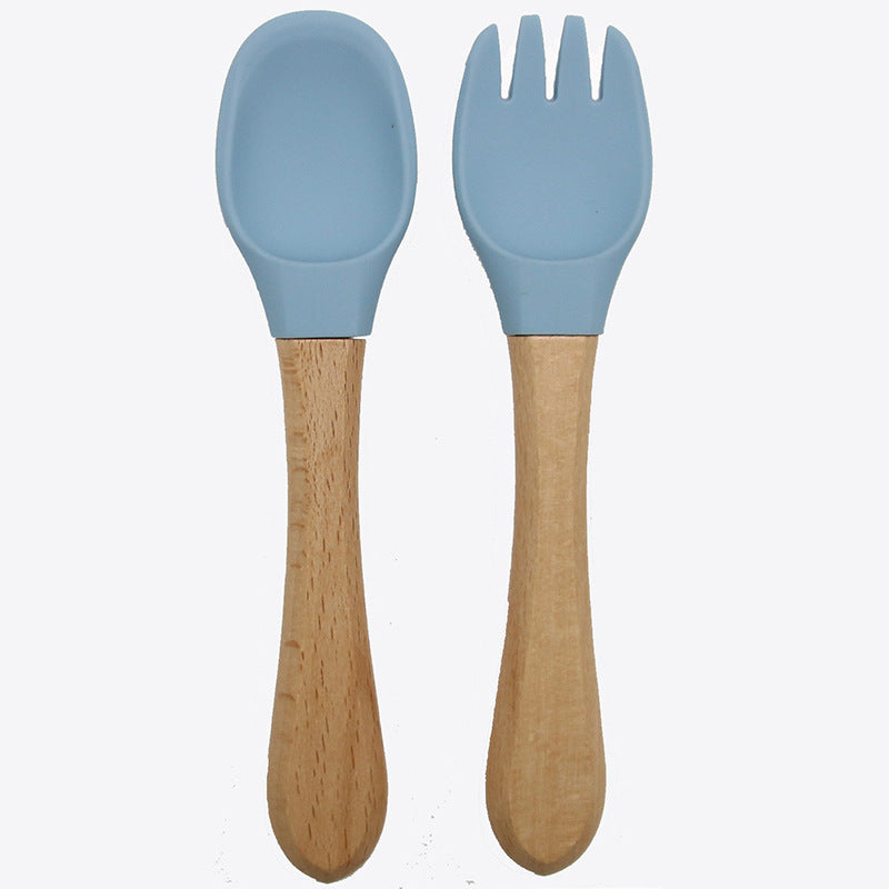 Children's silicone tableware set, complementary food bowl, baby learning to eat, fork, spoon, saliva pocket, strong suction, anti-drop tableware set