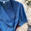 French work clothing style v neckasymmetrical short-sleeved shirt for women with waist slimming looksense of design bluetopsaccessible luxury style
