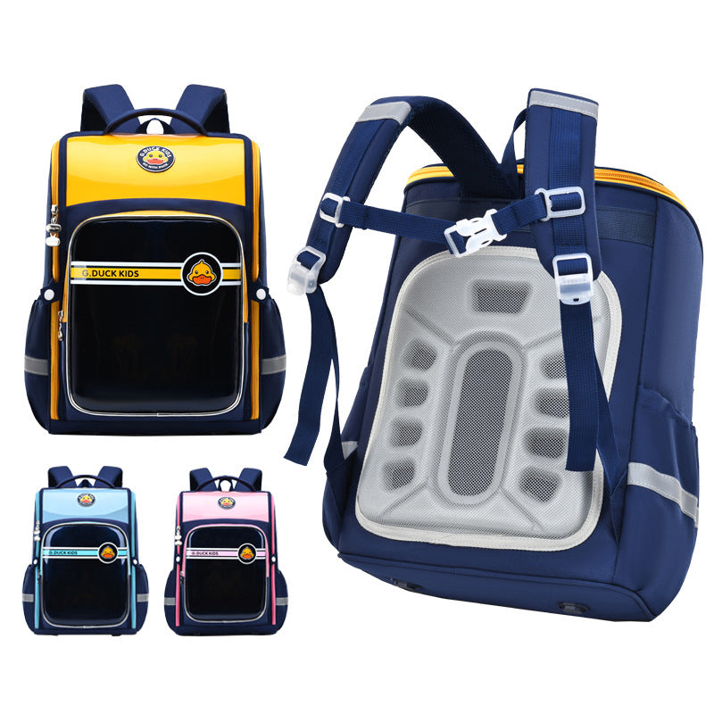 Authentic little yellow duck backpack - elementary school backpack for boys and girls - all-in-one large capacity backpack with storage, designed to reduce burden