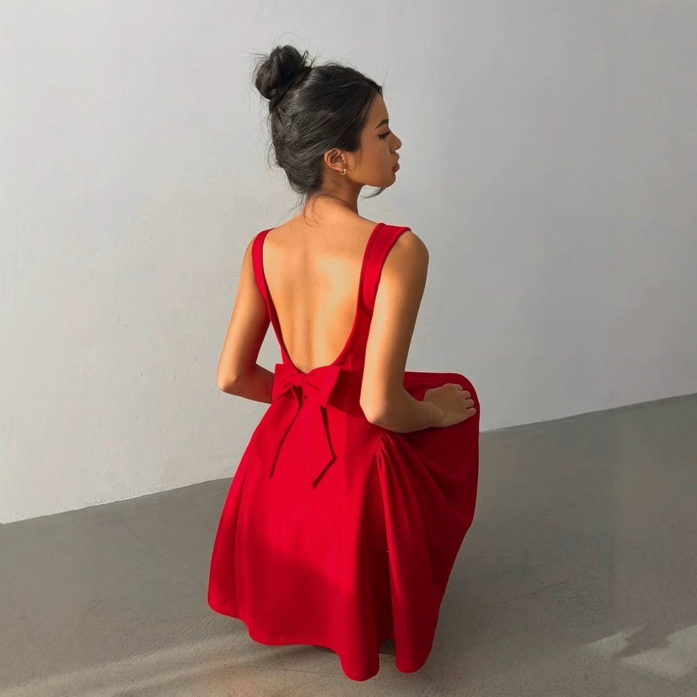 new  square neck sleeveless dress - women's slim fit red a-line mini dress for weddings