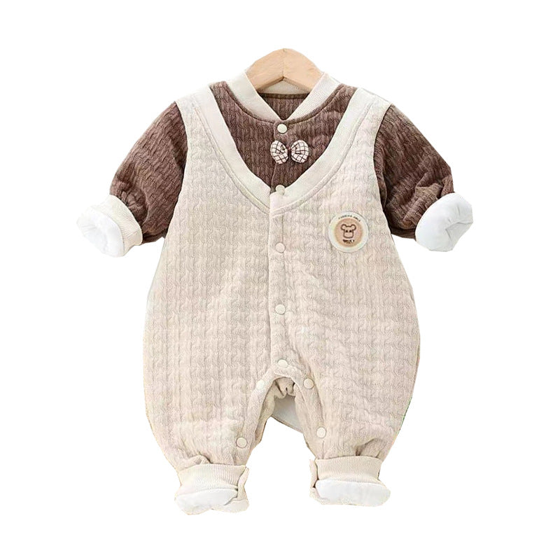 Baby autumn winter gentleman onesie heattech quilted outwear infant full month baby clothes thin cotton