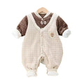 Baby autumn winter gentleman onesie heattech quilted outwear infant full month baby clothes thin cotton