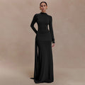 Aliexpress european and american women's winter new arrival: solid color, elegant, long-sleeved, slim-fit maxi dress with ruched detail and flowing ribbon – a touch of grace