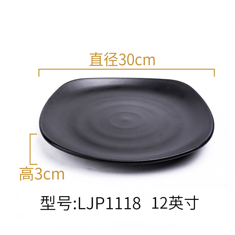 Melamine black tableware plastic dish imitation porcelain dinner plate cold dish plate barbecue hot pot plate barbecue restaurant plate commercial