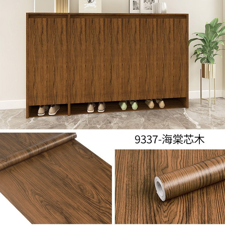 Cross-border exclusive wallpaper self-adhesive waterproof imitation wood grain pvc cabinet tables and chairs seamless furniture transformation sticker instant sticker