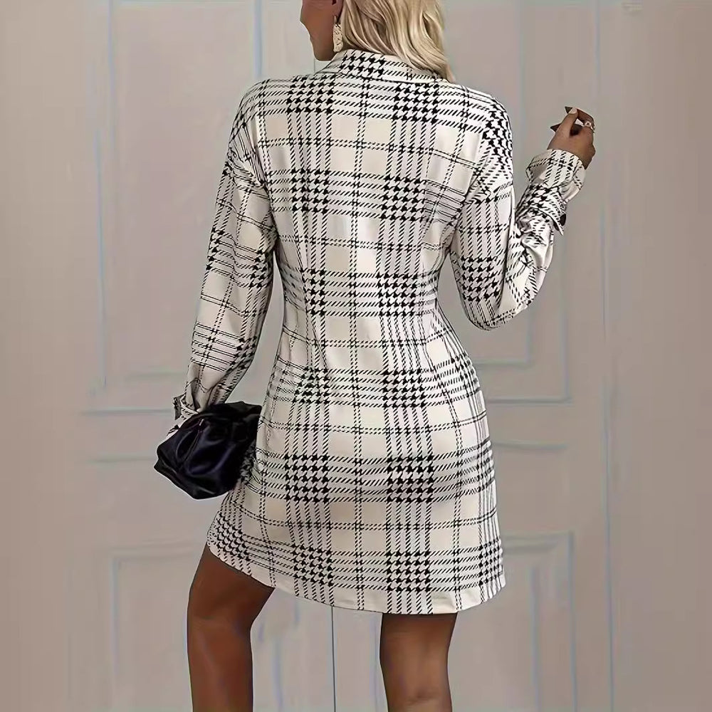 autumn european and american cross-border e-commerce: high-end french retro digital print new shirt dress