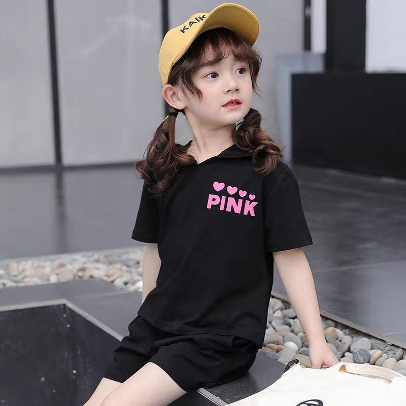 Girls' summer outfit set : trendy two-piece casual sportswear for little girls and big girls