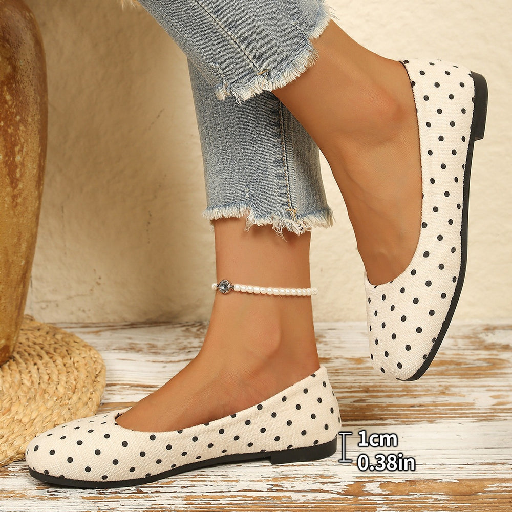 summer new french square toe ballet flats polka dot mary janes women's fabric in-stock size 43