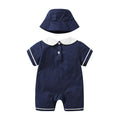 Infant and toddler summer outfit: japanese-inspired preppy style, cute peter pan collar, short-sleeve romper, baby bodysuit