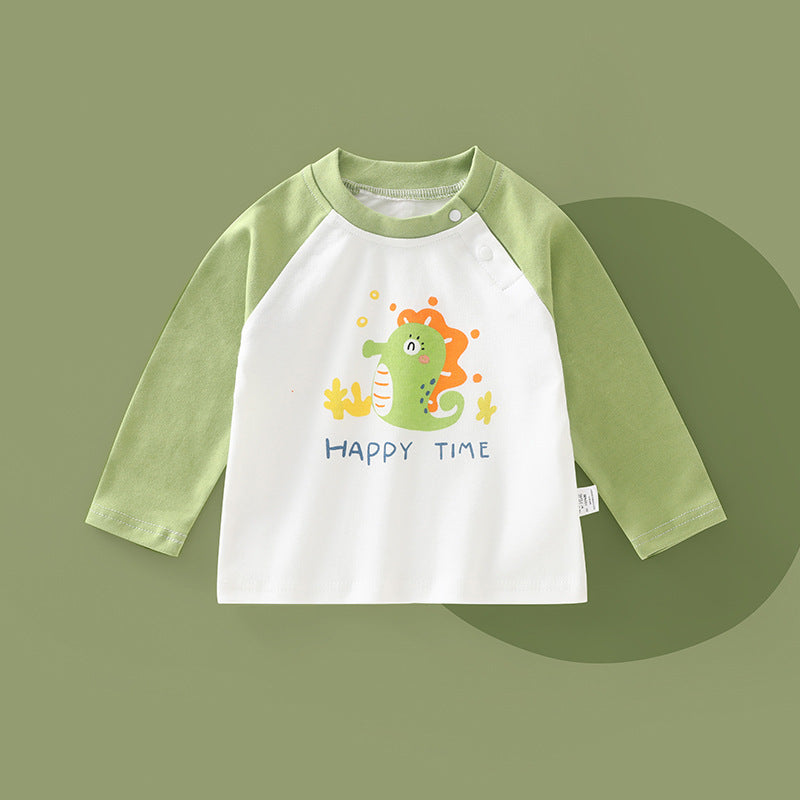 Pure cottonkidsspring & falllong sleevest-shirt boysautumtops single wear boys and girls bottom shirtkids styletops