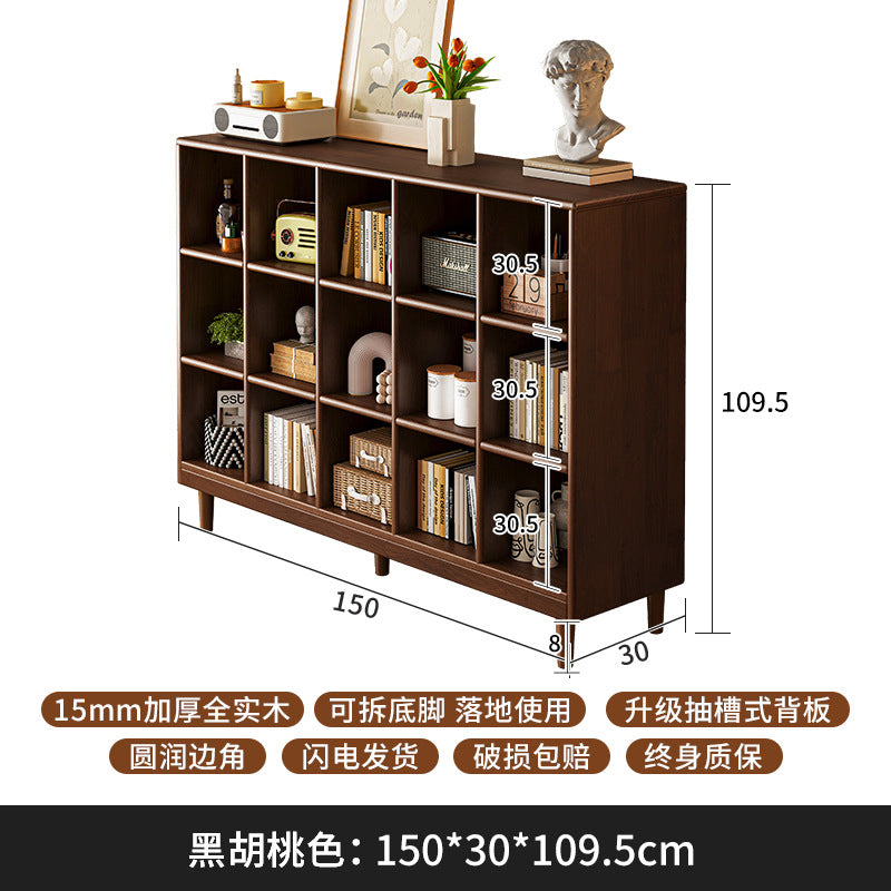 Solid wood short bookcase Walnut color locker American small cabinet Living room rack Record storage cabinet Locker