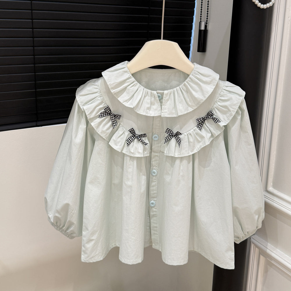 Springnew arrivalgirlshirt baby girlfashionk-stylelong sleeves shirt stylekidstopscasual children's clothing trendy