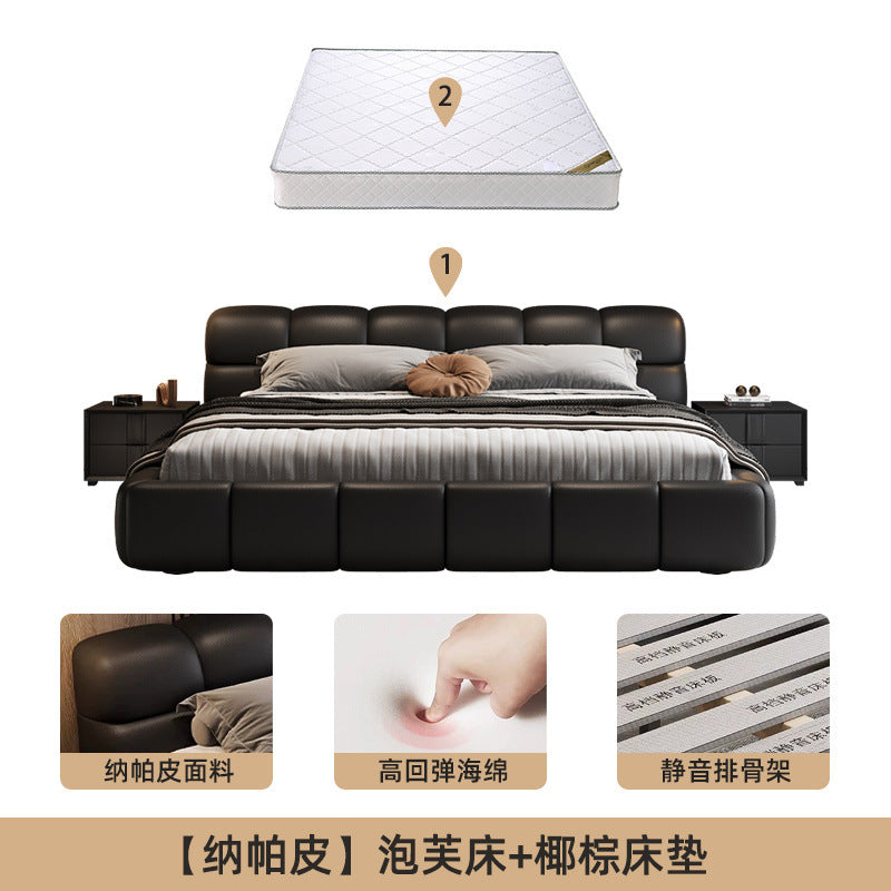 Accessible luxury genuine leather bed storage double bed casual italian puff bed master bedroom scandinavian leather bed head layer cowhide bed