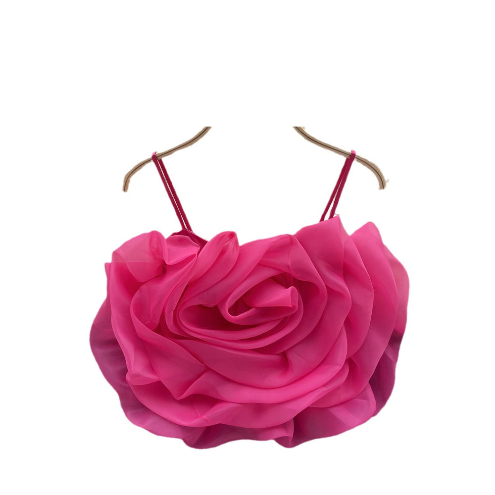 Niche style resort style organza stereo flower camisole women's summernew arrival chic chic easiest for match short tops