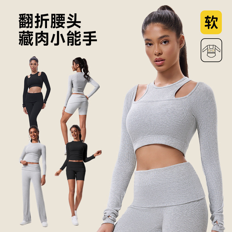 autumn style easiest for daily running and fitness wear women's sports pilates sports t-shirt high waist hip lifting yoga wear