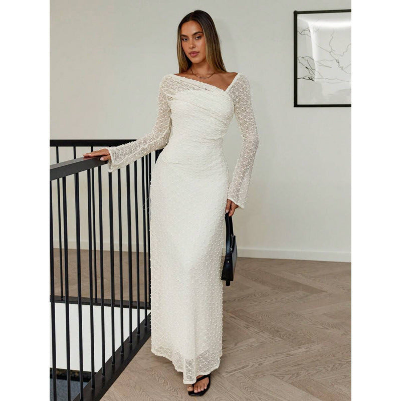 fashionautumnew arrival leopard print elegance asymmetrical off-shoulder fashioncasuallong sleevessdress for women