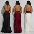C7546 cross-border   fashion women's sexy lace v-neck patchwork backless dress