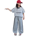 Girls' summer outfit  new style: trendy activewear set for big kids - casual short-sleeve letter tee two-piece