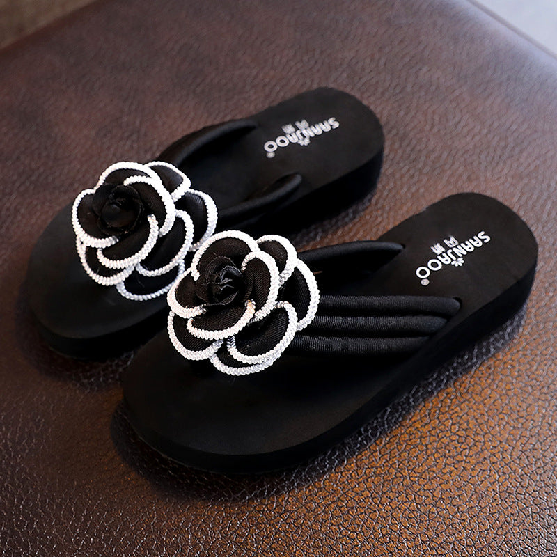 Summer outdoor anti-slip parent-child flip-flops: girls' sandals with floral design, stylish mother-daughter flip-flops for toddlers
