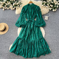 French court style dress - women's autumn collection  - new high-end design with tie waist, lantern sleeves, and lace maxi skirt