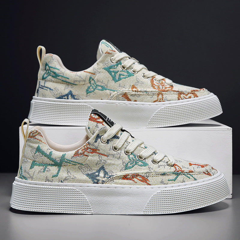 Men's spring 2026 new breathable canvas shoes - trendy, versatile, athletic & casual low-top sneakers with printed designs