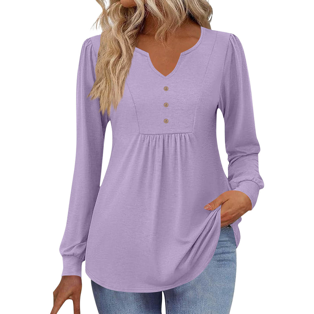 cross-border  women's casual solid color v-neck loose button-down long sleeve t-shirt top