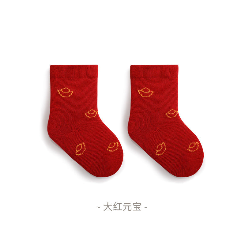 Babylon big red socks fall and winter new arrival new year's day hundred days baby knee socks combed cotton breathable newborn socks