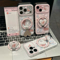 Pink deer heart bracket suitable for apple 17pro mobile phone case bunny iphone16/13 anti-fall protective cover
