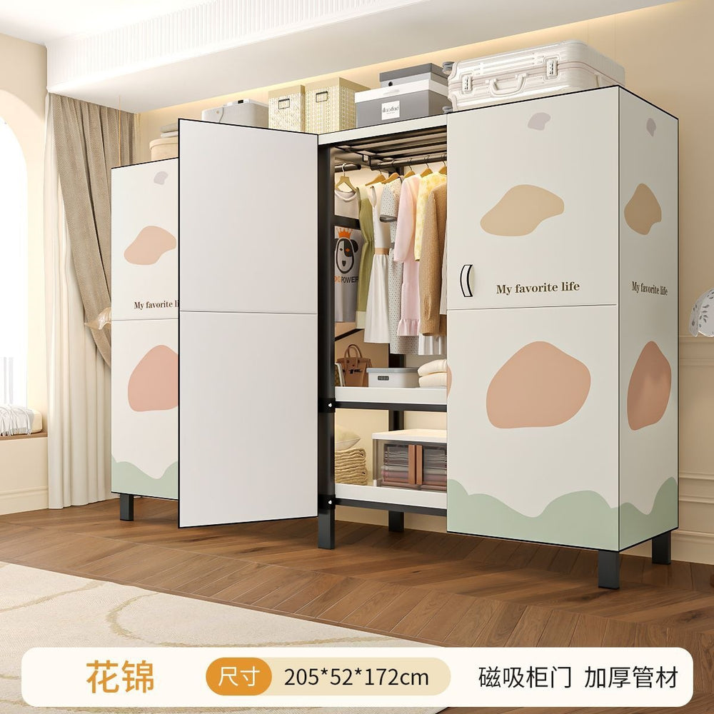 Easy-to-assemble, foldable wardrobe for bedrooms, ideal for home use or rental properties. dustproof, moisture-proof, with reinforced construction, fully sealed, and mildew-resistant. features a convenient swing-out door