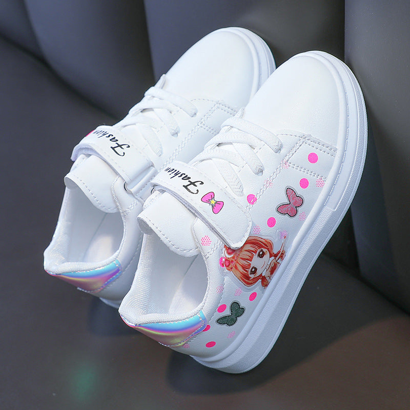 儿童小白鞋女童3-12岁学生平底休闲运动鞋皮面低帮春季韩版板鞋