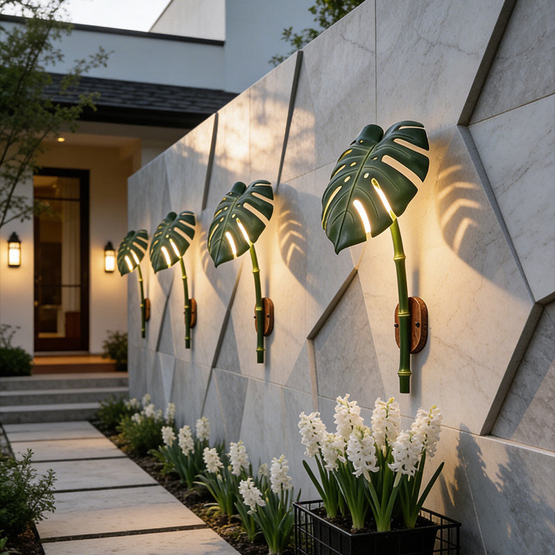 Outdoor waterproof artificial monstera wall light - perfect for villa courtyards, balconies, corridors, walkways, gardens, and patio decorative landscape lighting