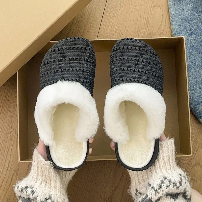 Detachable thick-soled cotton slippers for women - new autumn/winter indoor style, waterproof, warm, and washable