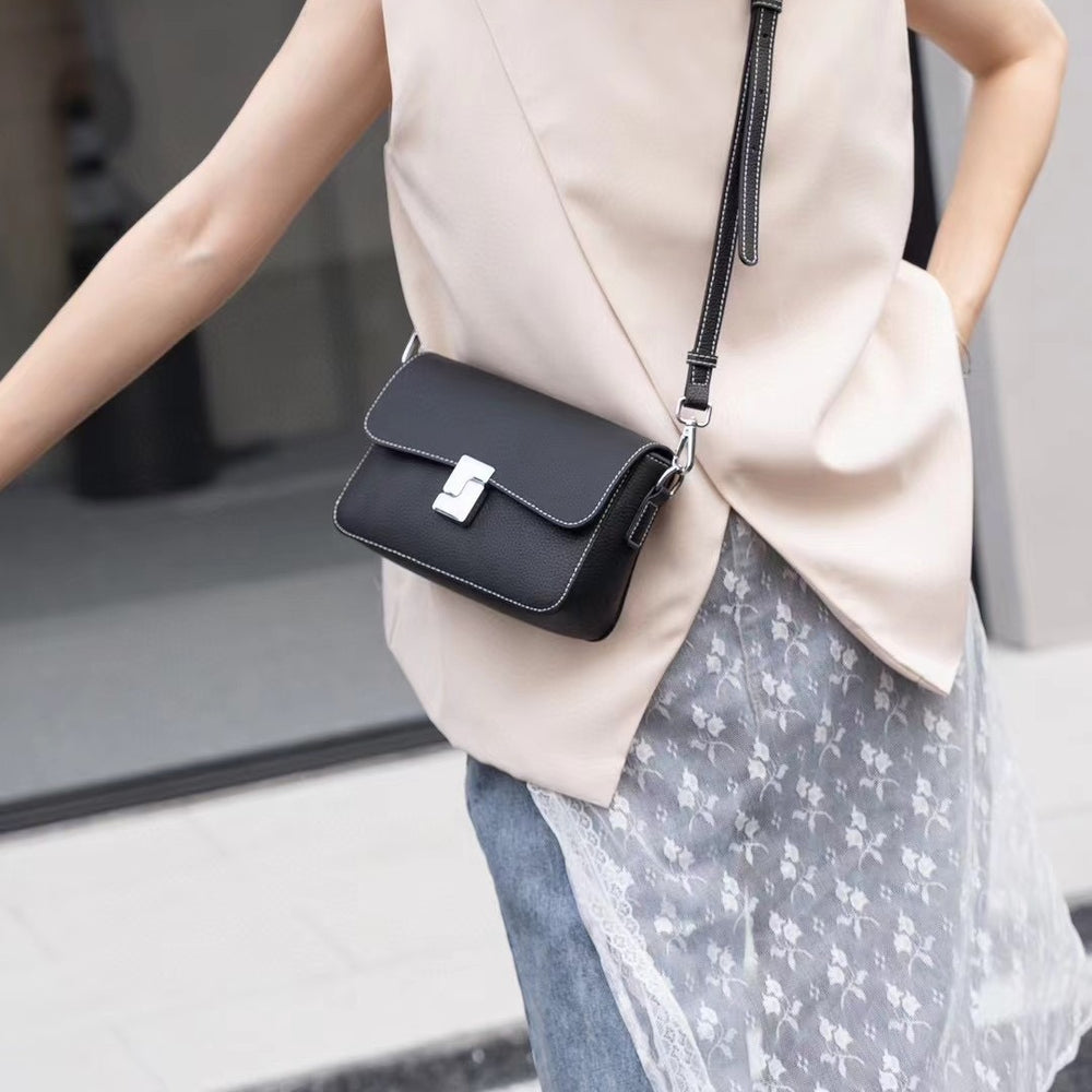 Top-grain leather korean style fashionclassy chain bag women's bag 2024 soft leather genuine leather shoulder crossbody small bag trendy