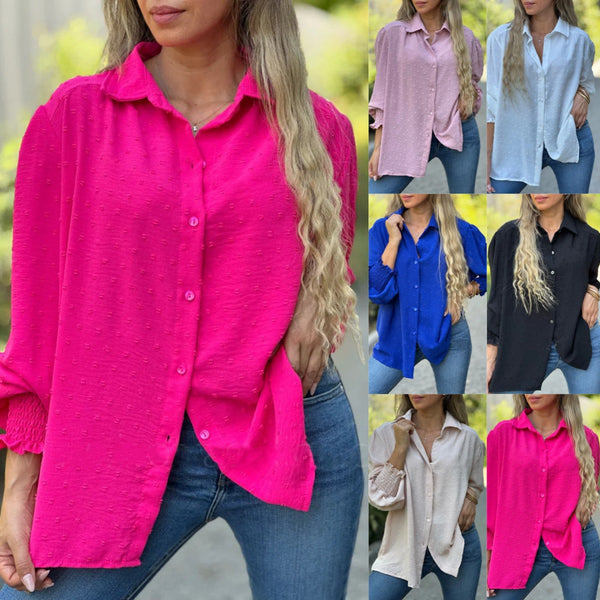 2023 European and American  spring and autumn season  , shirt collar loose casual fashion shirt top women