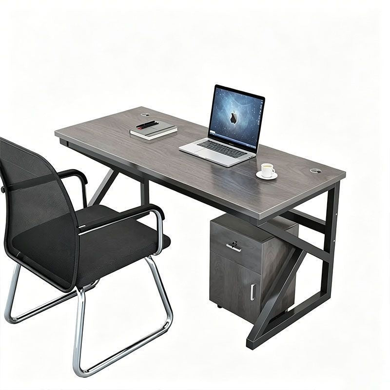Modern minimalist four-seat office desk set - includes individual workstations, computer desks, and executive office desk