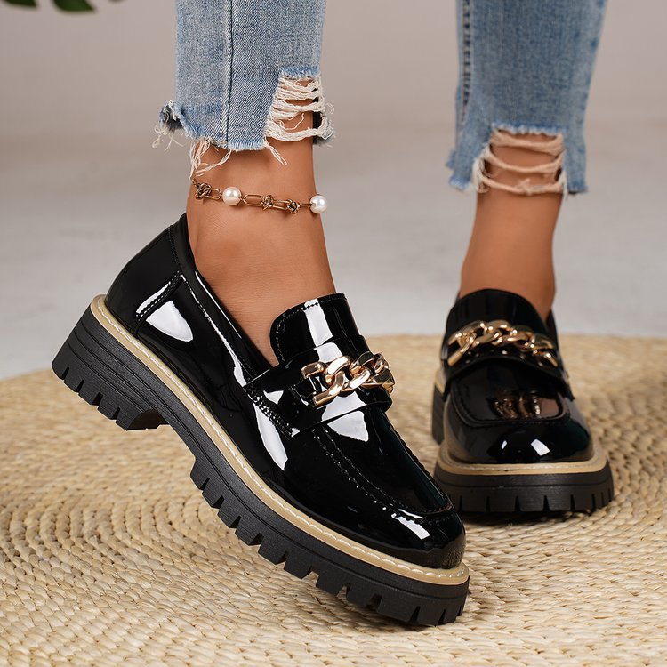 Export thick heel thick sole small leather shoes new arrivalspring & fall loafers plus sizecasual patent leather british style women's shoes