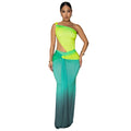C7473 cross-border   fashion women's summer gradient one-shoulder cutout mermaid dress
